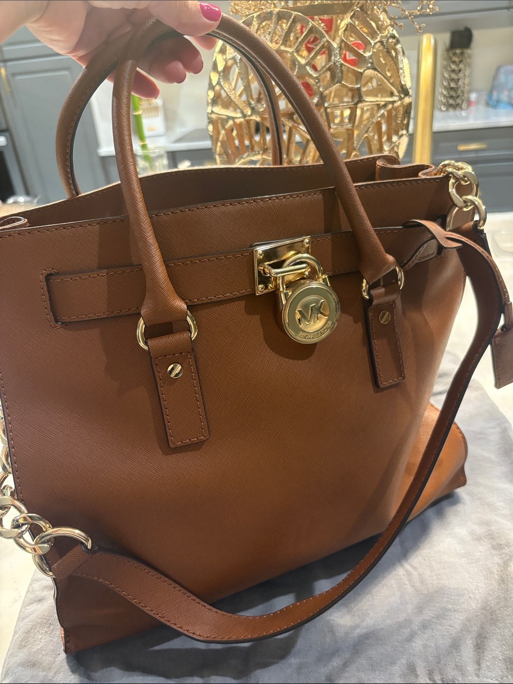 Michael Kors Cognac Saffiano Leather Tote with Gold Hardware